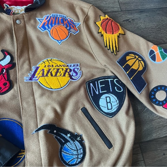 Jeff Hamilton Men's NBA Collage Wool Leather Jacket Brown Size XL SIGNED NEW - Picture 14 of 14